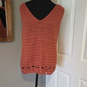 Handmade Crochet V-Neck Sleeveless Top - Burnt Orange